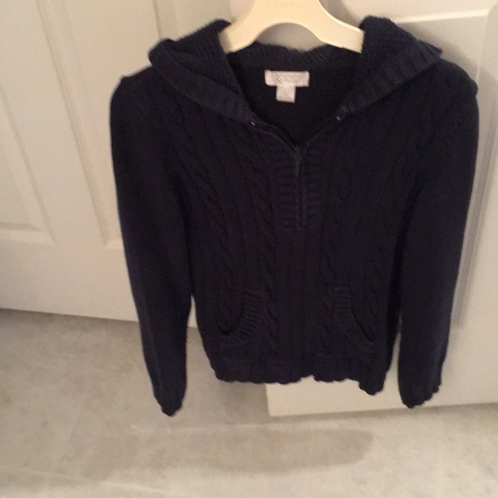 Christopher & Banks Navy Cable Knit Zip Hoodie Sweater